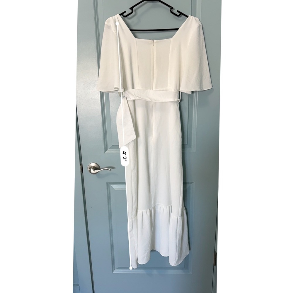 Cortelle Midi Dress White Flutter Sleeve Belted Ruffle Hem Cottagecore Chic P - Picture 3 of 5